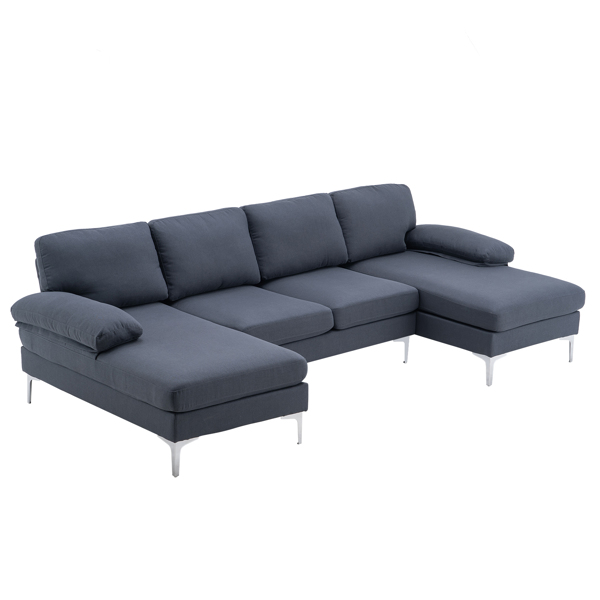 285*137*85cm U-Shaped Fabric With Two Imperial Concubine Iron Feet 4 Seats Indoor Modular Sofa Dark Gray