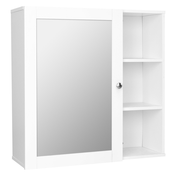 Single Mirror Door 3 Compartment Storage Cabinet MDF Spray Paint white Bathroom Wall Cabinet