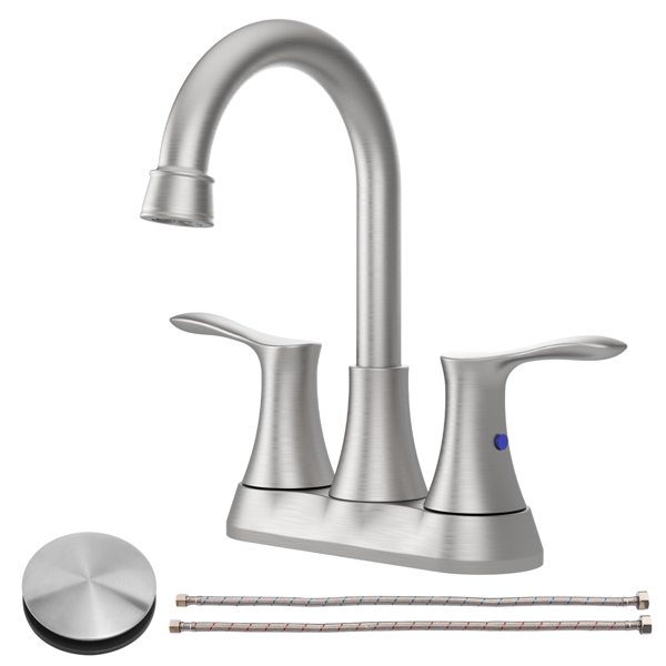 Bathroom Faucet Brushed Nickel, 4&quot; 2-Handle centerset basin faucet with Pop-up Drain &amp; Supply Lines 11