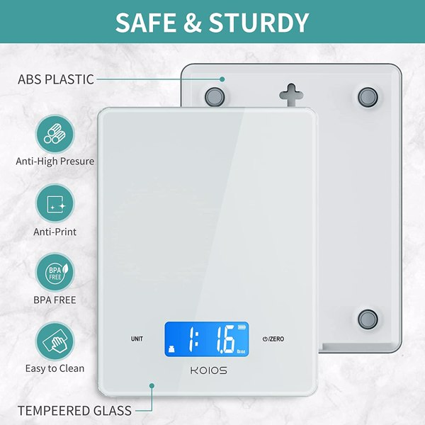 KOIOS 11lb/5kg Small Accurate Food Scale for Kitchen, Waterproof USB Plug in Rechargeable Digital Kitchen Scale, Digital Food Kitchen Scale, EK9380HR, Black