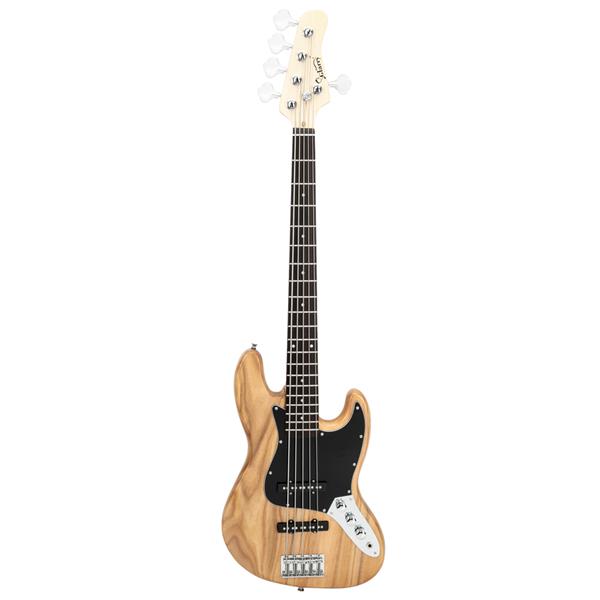 [Do Not Sell on Amazon]Glarry Gjazz Electric 5 String Bass Guitar Full Size Bag   Strap   Pick   Connector   Wrench Tool Burlywood