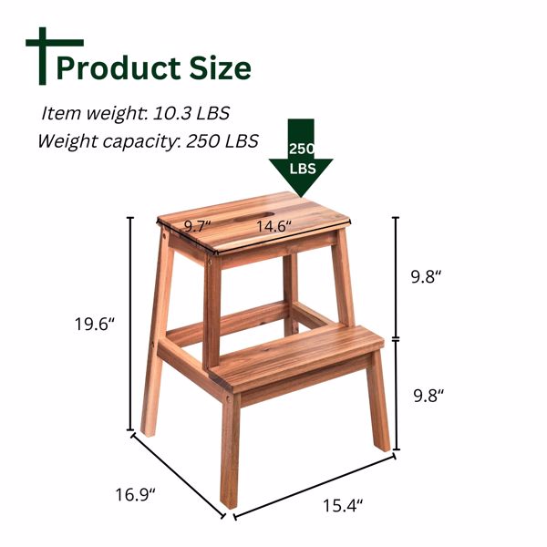 Wood Two Steps Stool Small Size Rectangle Top Best Ideas For Kitchen Living Room End Tables For Sofas Sub-stool for Living Room Bedside Strong Weight Capacity Upto 250 LBS