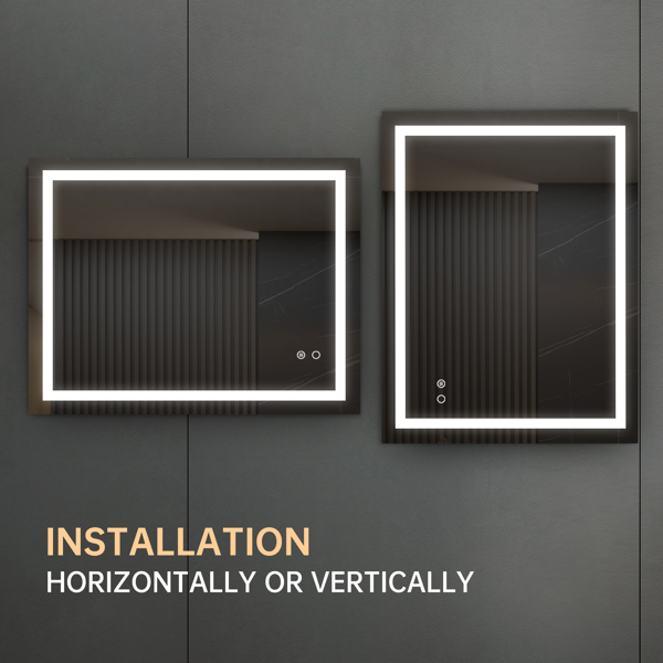 36*28 LED Lighted Bathroom Wall Mounted Mirror with High Lumen+Anti-Fog Separately Control+Dimmer Function