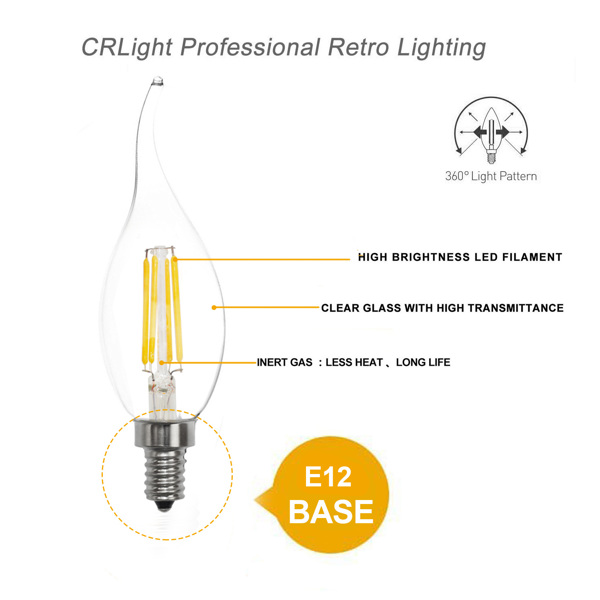 E12 4W Edison Vintage Filament LED Bulb Candle Light Spot Lamp Dimmable C35T
