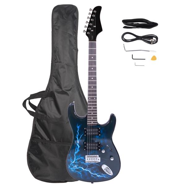 Lightning Style Electric Guitar with Power Cord/Strap/Bag/Plectrums Black &amp; Dark Blue