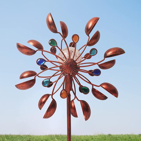 73&quot; Solar Powered Wind Spinner with Multi Color Changing LED Glass Ball