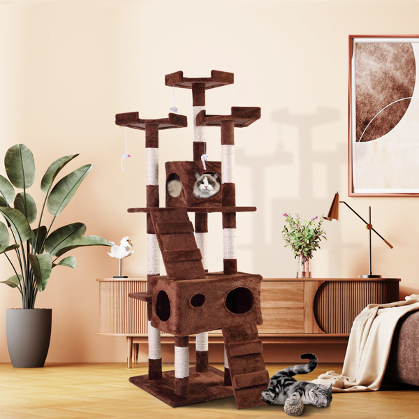 67&quot; Multi-level Cat Tree, Scratching Posts, Kitten Activity Tower with 3 Perches
