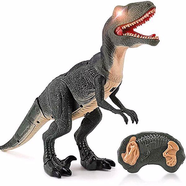 Remote Control R/C Walking Dinosaur Toy with Shaking Head, Light Up Eyes &amp; Sounds (Velociraptor), Gift for kids