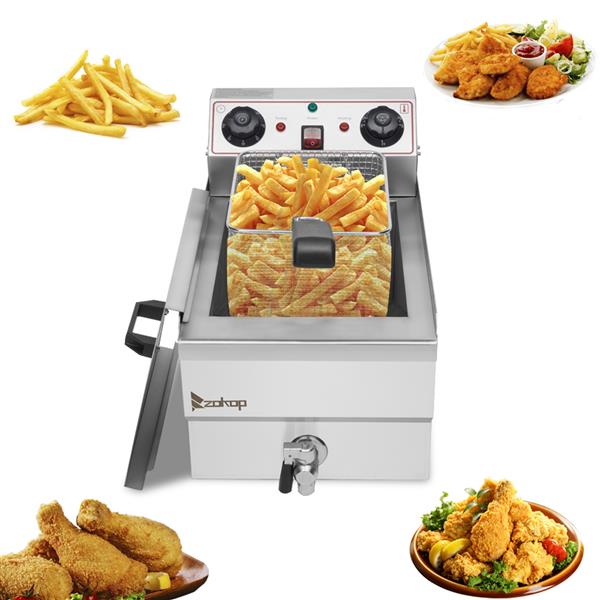 EH101V 8.5QT/8L Total Capacity 12.5qt/11.8l Stainless Steel Faucet Single Tank Deep Fryer 1700W Max (8L Large Fryer Blue / Large Handle)