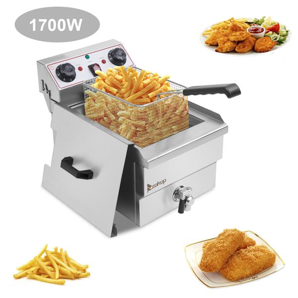 EH101V 8.5QT/8L Total Capacity 12.5qt/11.8l Stainless Steel Faucet Single Tank Deep Fryer 1700W Max (8L Large Fryer Blue / Large Handle)
