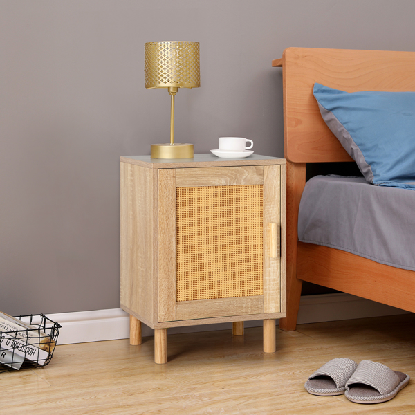 1pc FCH 40*30*55cm  Particleboard Rattan Single Door Bedside Cabinet  Burlywood