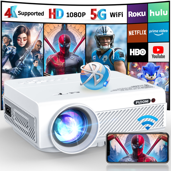 Projector with WiFi and Bluetooth, 5G WiFi Native 1080P Outdoor Projector 10000L Support 4K, Portable Movie Projector with Screen and Max 300&quot;, for iOS/Android/Laptop/TV Stick/HDMI/USB/VGA/TF