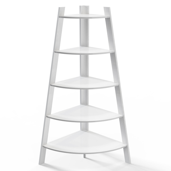 Corner Shelf, 5 Tier Corner Shelf Tall Rustic Multipurpose Bookshelf with 1.96'' Wide Frame, Industrial Ladder Shelf and Plant Stand with Support Foot Pads for Living Room, Home Office