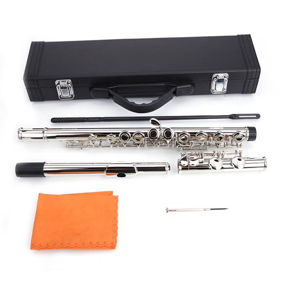Nickel Plated C Closed Hole Concert Band Flute with E Key