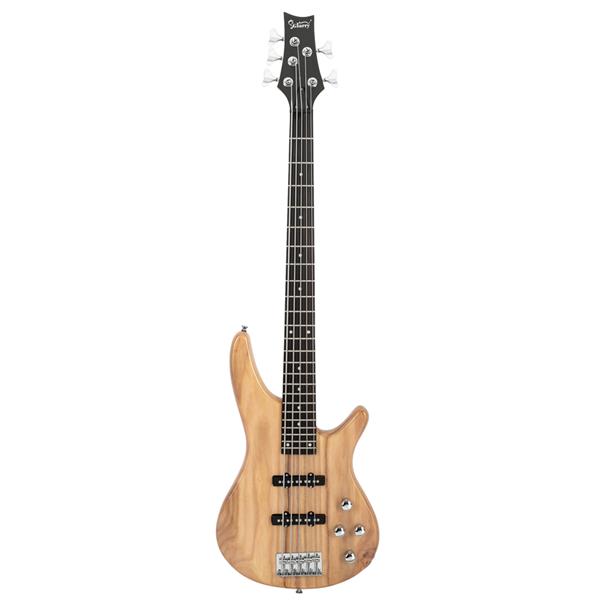 [Do Not Sell on Amazon]Glarry GIB Electric 5 String Bass Guitar Full Size Bag   Strap   Pick   Connector   Wrench Tool Burlywood