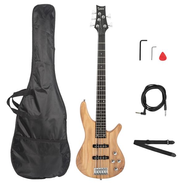 [Do Not Sell on Amazon]Glarry GIB Electric 5 String Bass Guitar Full Size Bag   Strap   Pick   Connector   Wrench Tool Burlywood