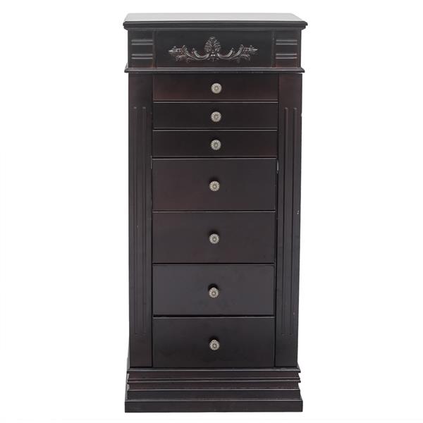 Jewelry Armoire with Mirror, 8 Drawers &amp; 16 Necklace Hooks,  2 Side Swing Doors(Brown)