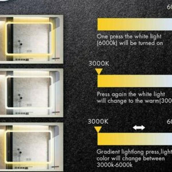 Square Touch LED Bathroom Mirror, Tricolor Dimming Lights40*24&quot;