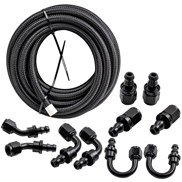 20Feet 6AN Push Lock Nylon Stainless Steel Braided Fuel Line + Fitting Hose End Adaptor Kit