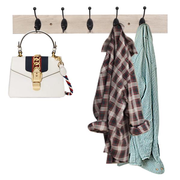 Wall-Mounted Farmhouse Coat Rack, 5 Standard Hooks,Natural