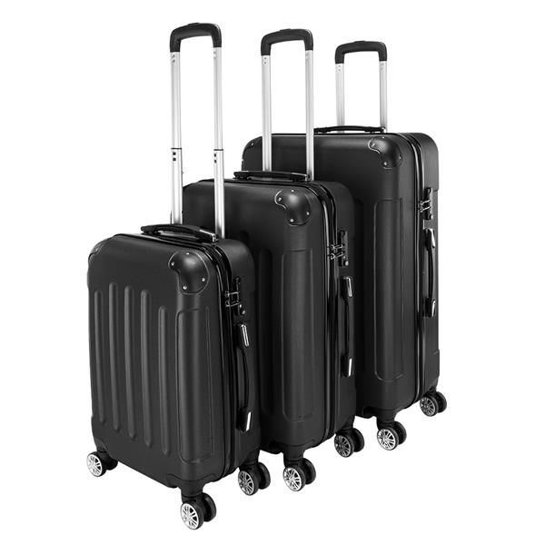 3-in-1 Portable ABS Trolley Case 20&quot; / 24&quot; / 28&quot; Black