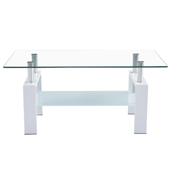 100*60*45.5cm Double-Glazed Dining Table Stainless Steel Table Legs